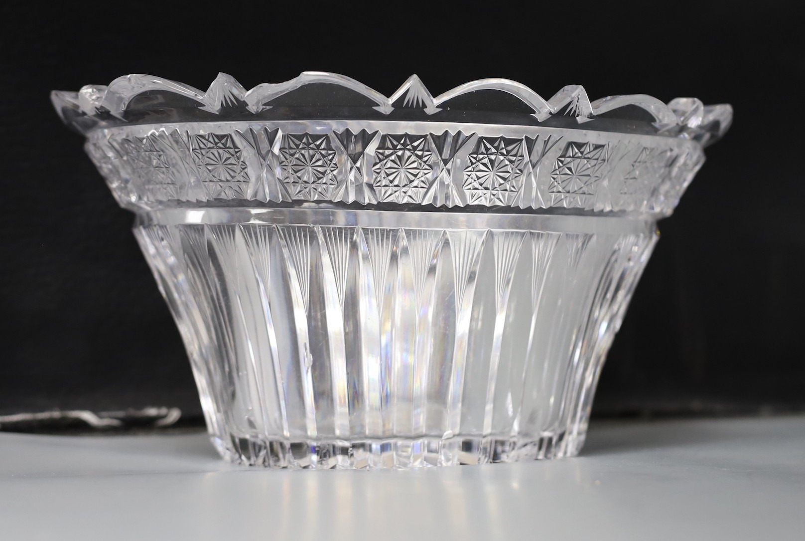 A Victorian cut glass rose vase and a later bowl, tallest 30cm